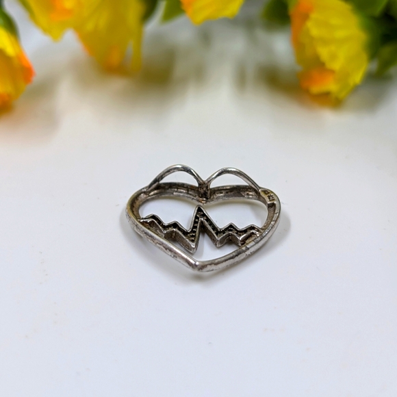 Heartbeat 925 Sterling Silver Signed and White Sapphire Vintage Pendant - Picture 2 of 4